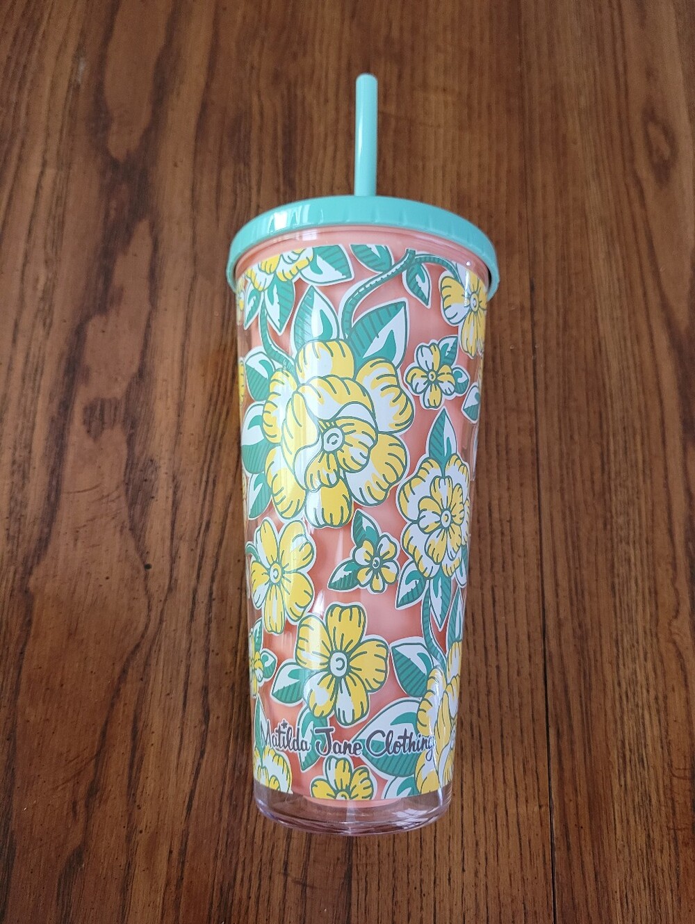 Matilda Jane "Sip Sip Hooray" 22 oz Clear Floral Acrylic Travel Tumbler Cup